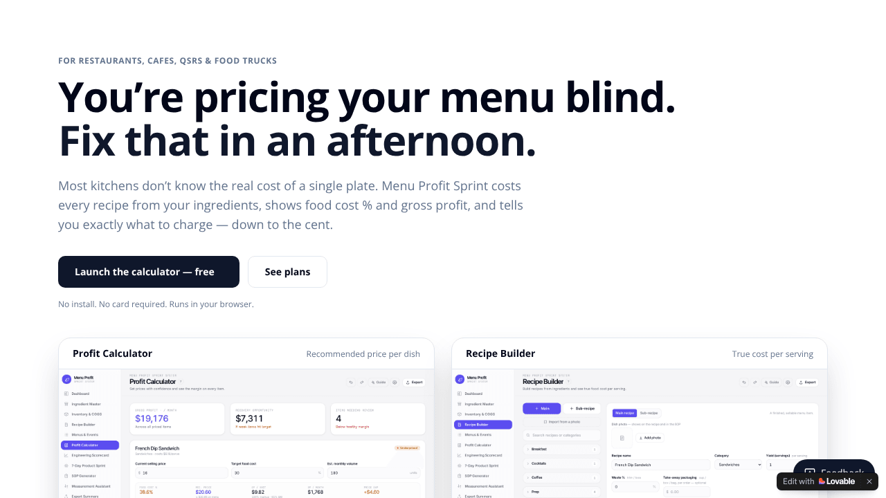 Food Cost Calculator: Menu Profit Sprint