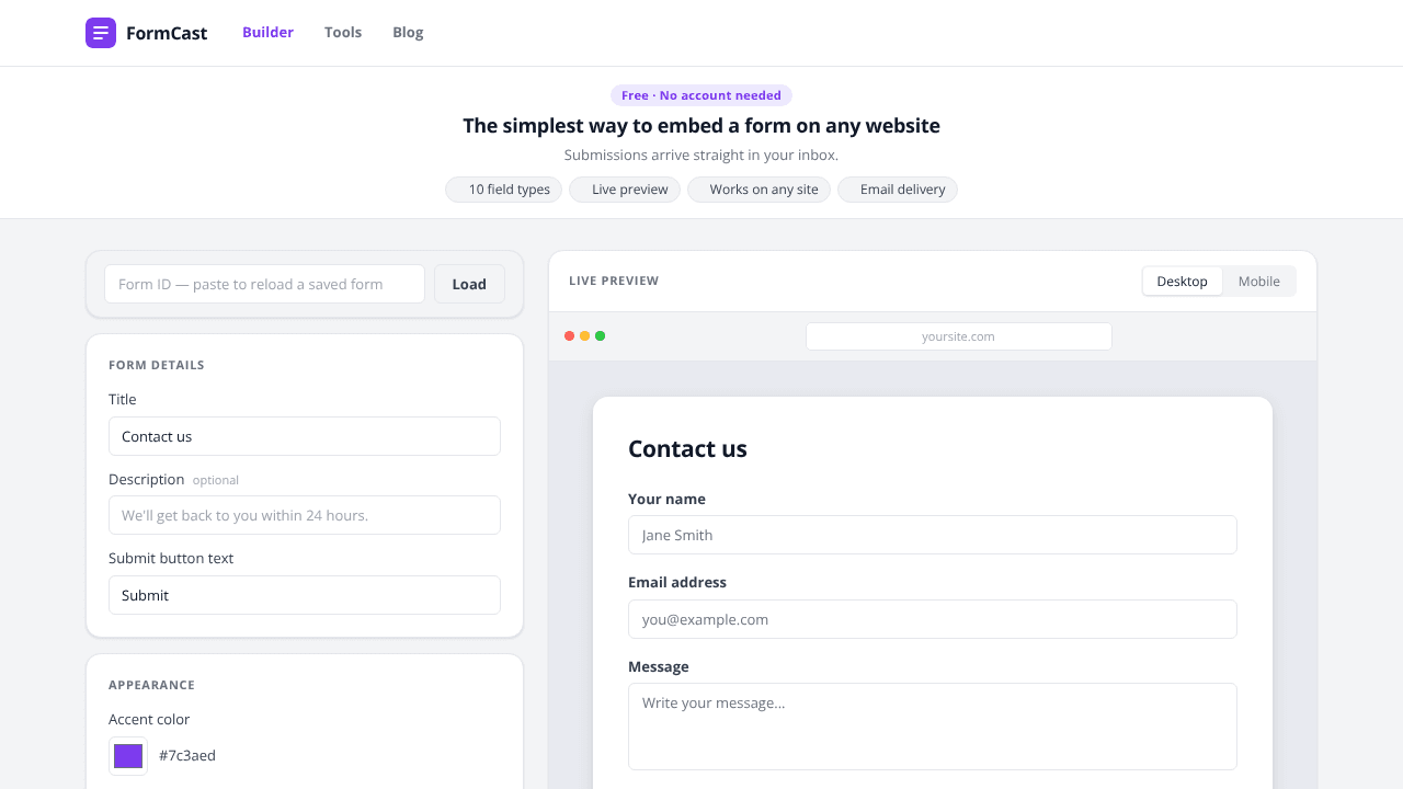 FormCast — Forms without accounts