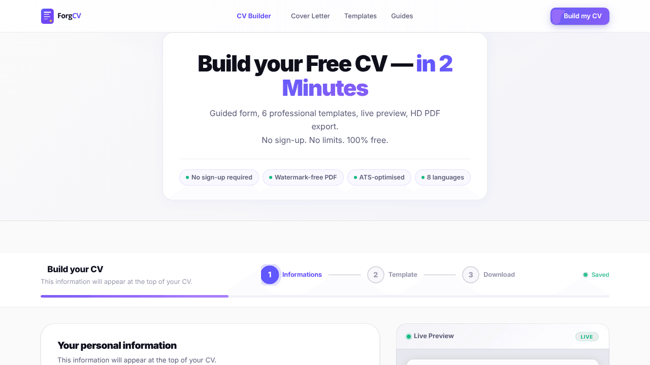Free CV Builder in 2 Minutes