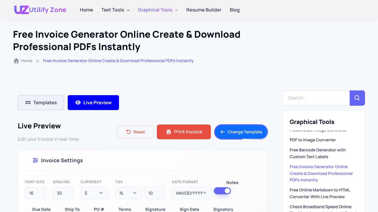 Free Invoice Generator by UtilifyZone