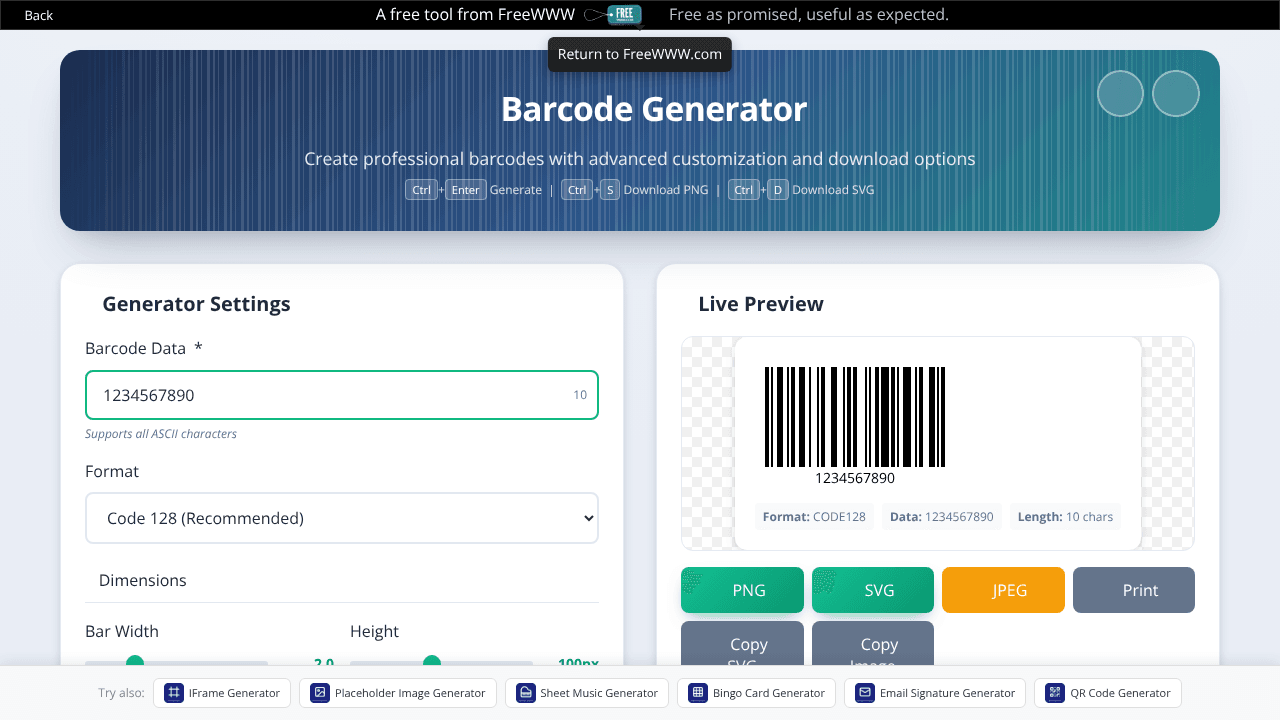 FreeWWW Barcode Generator