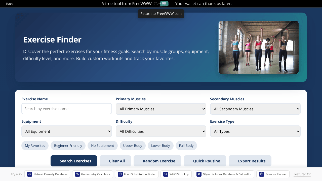 FreeWWW Exercise Finder
