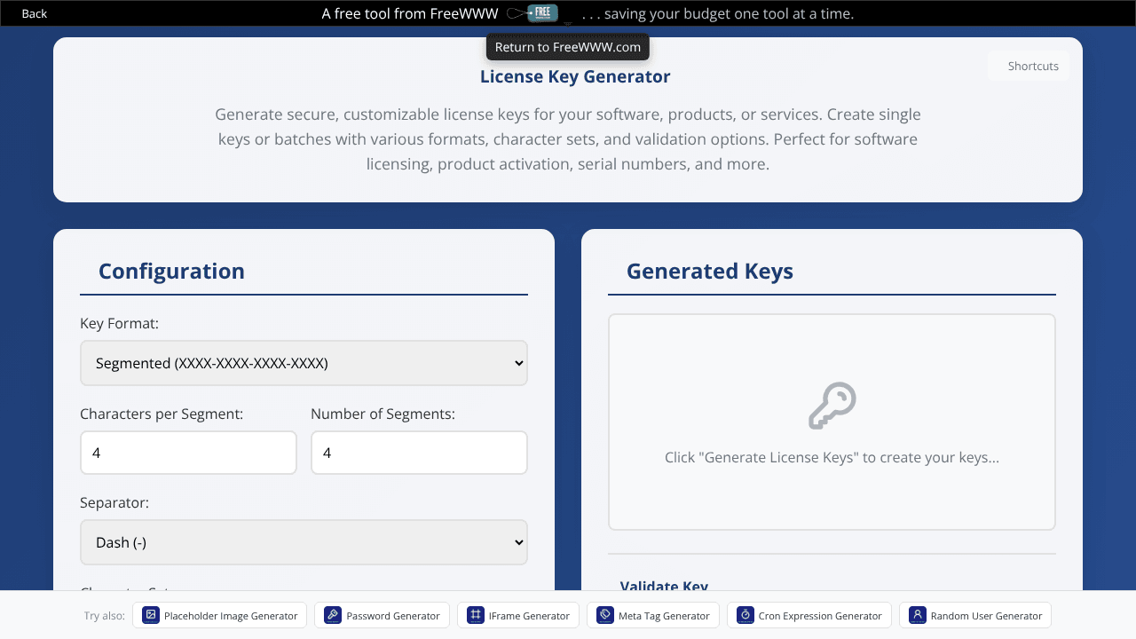FreeWWW Key Generator Tool