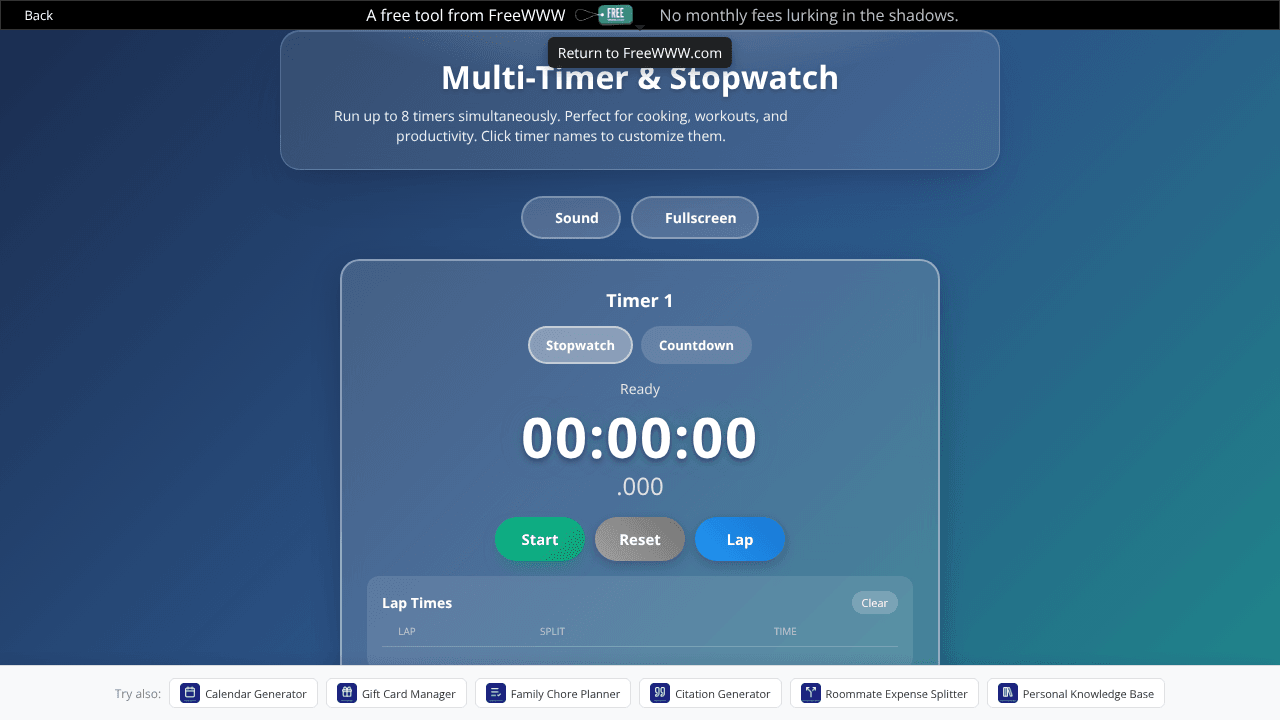 FreeWWW Multi-Timer & Stopwatch