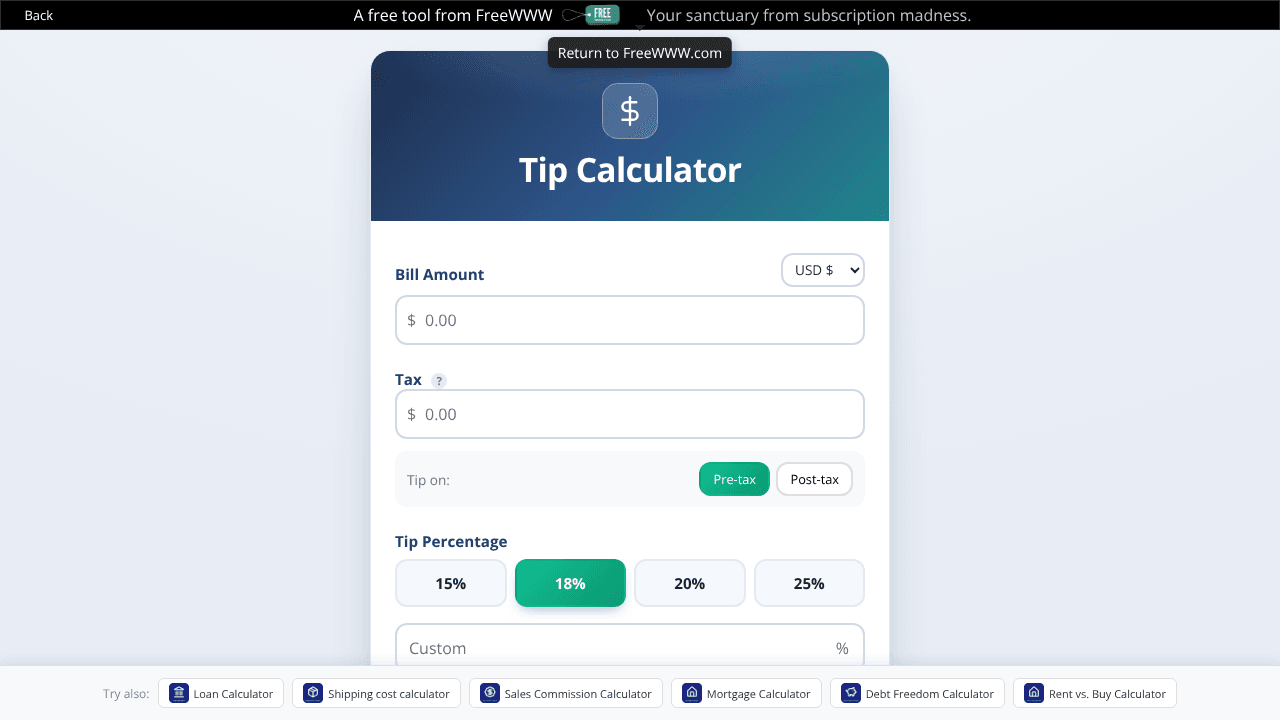 FreeWWW Tip Calculator