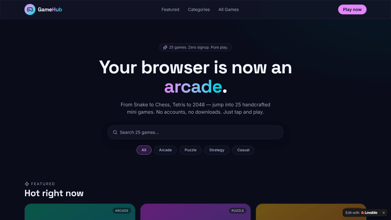 GameHub — Browser Games, Play Instantly