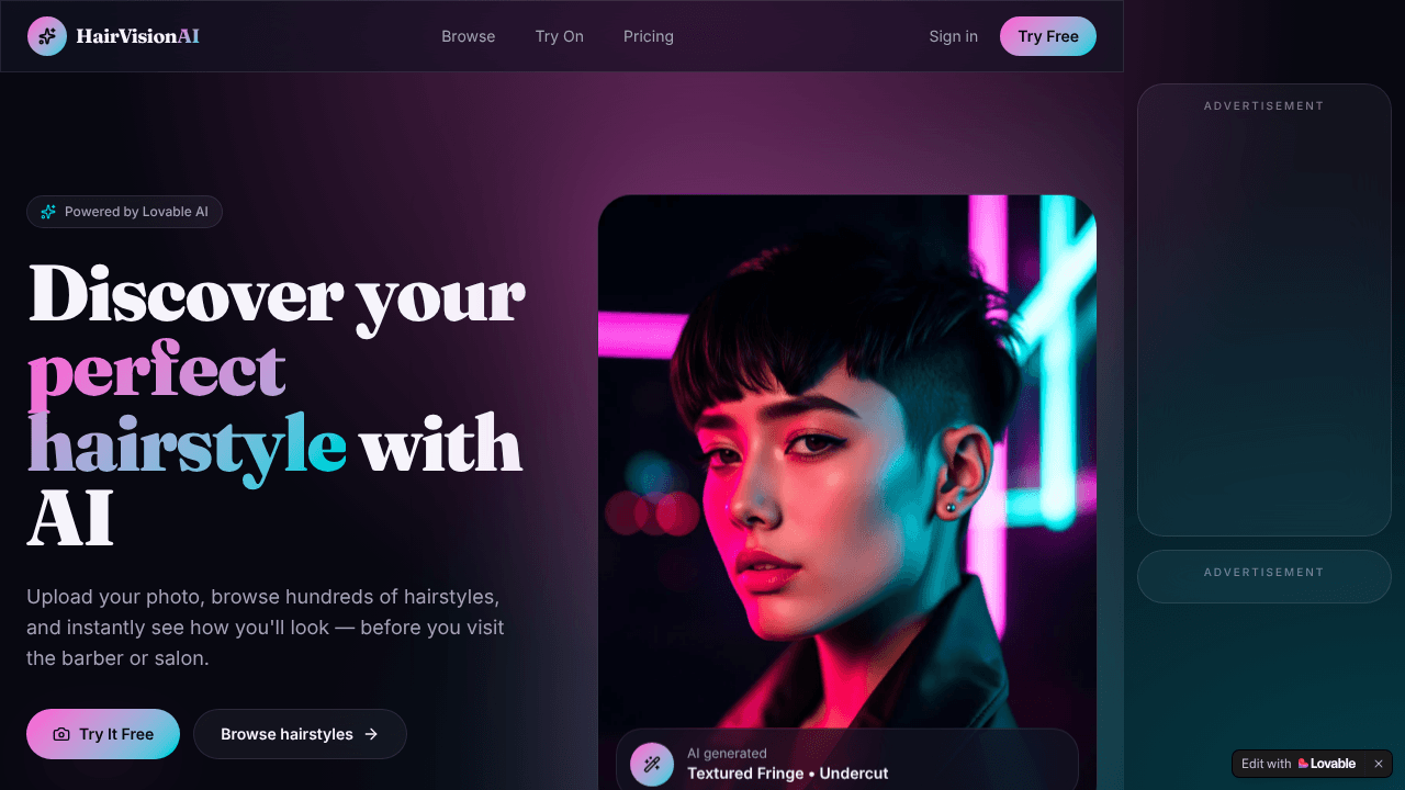 HairVisionAI website screenshot