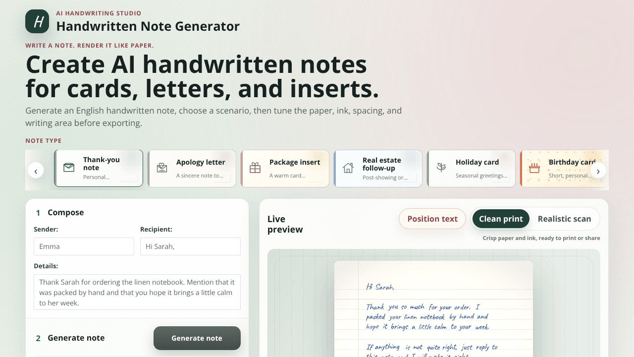 Handwritten Note Generator