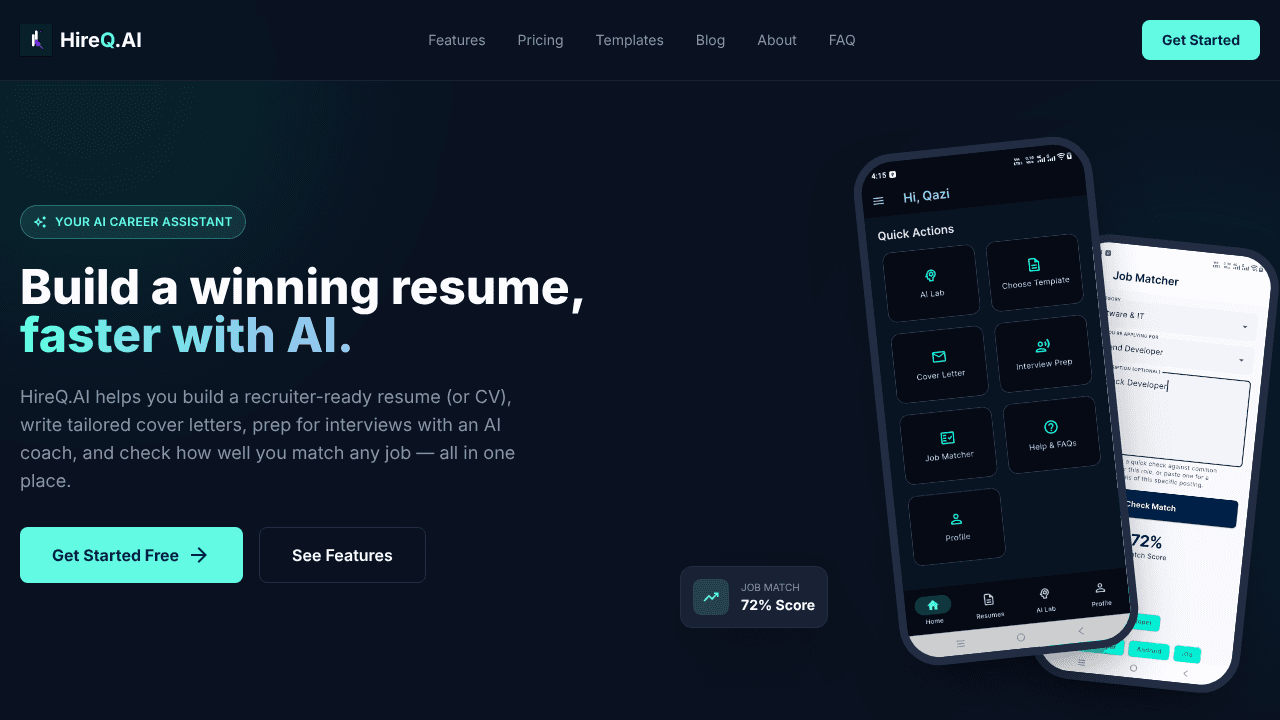 HireQ.AI: AI Resume Builder website screenshot