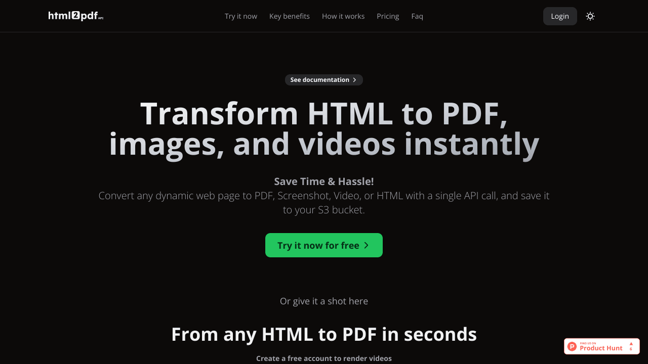 Html2pdf API