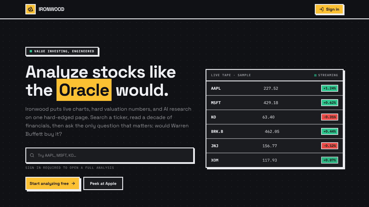 Ironwood — Value Investing, Engineered website screenshot