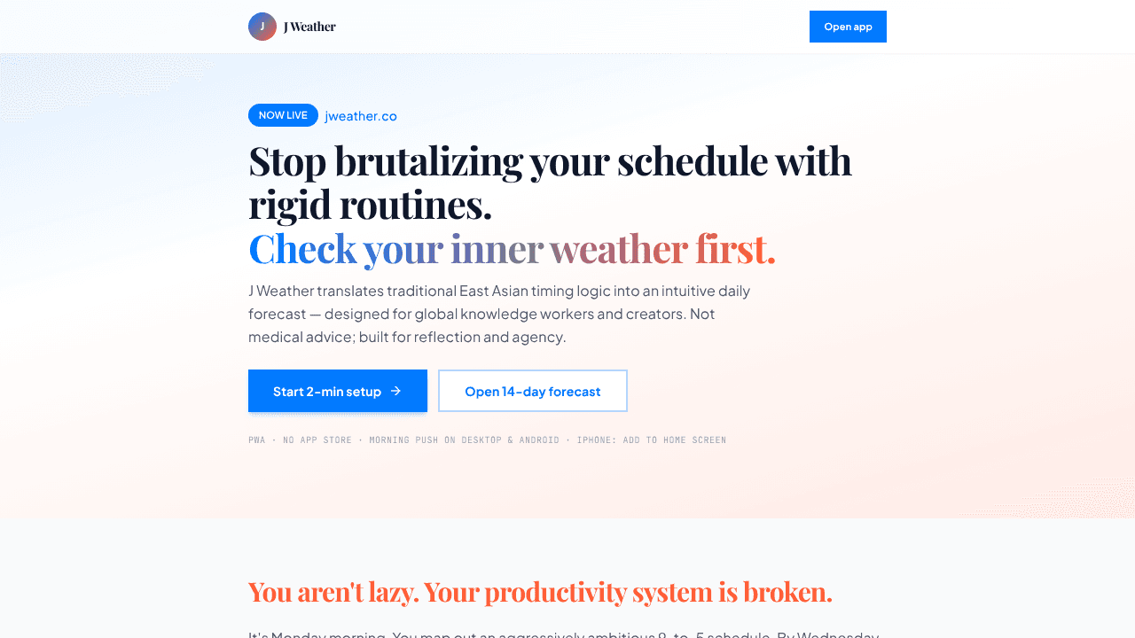 J Weather — Just for Me Weather website screenshot