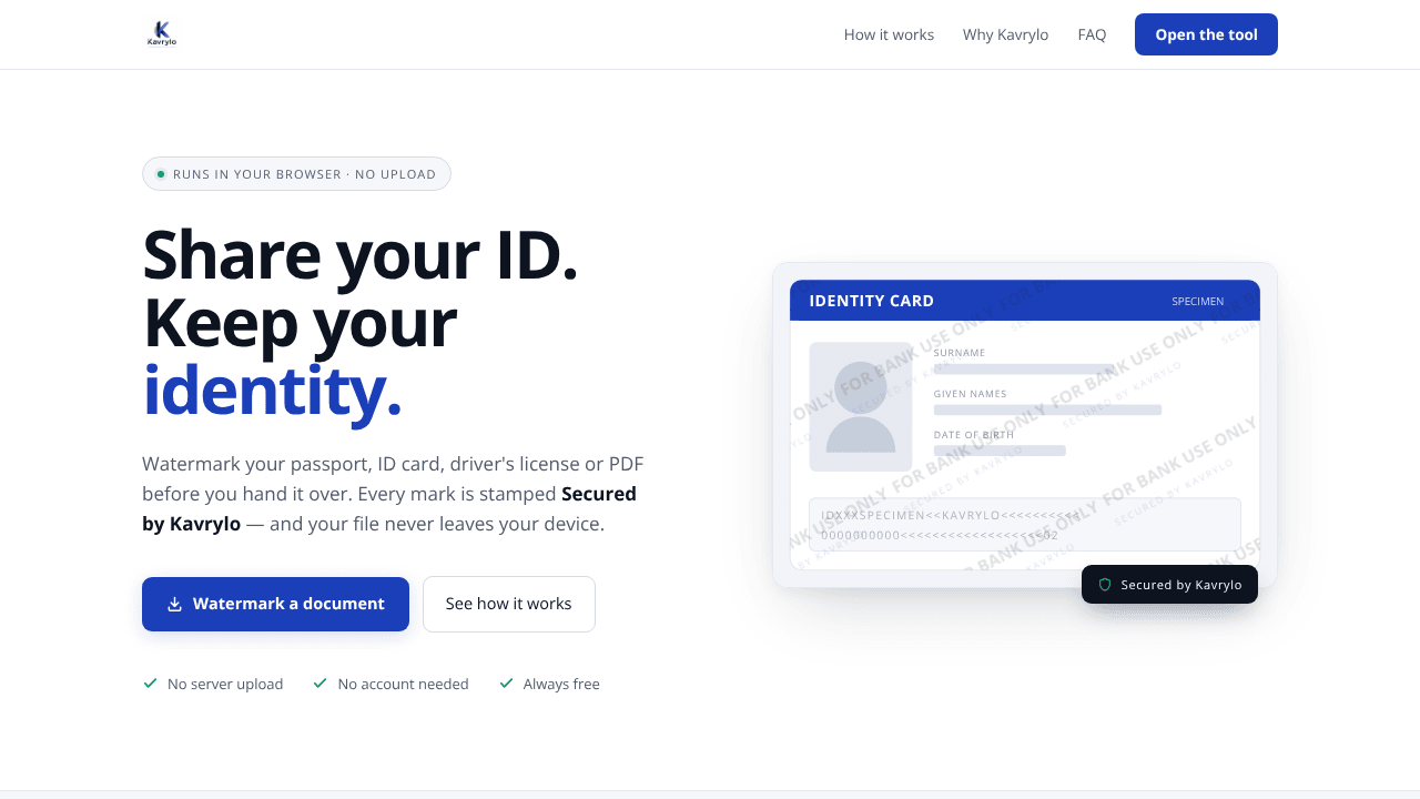 Kavrylo — Watermark Before Sharing