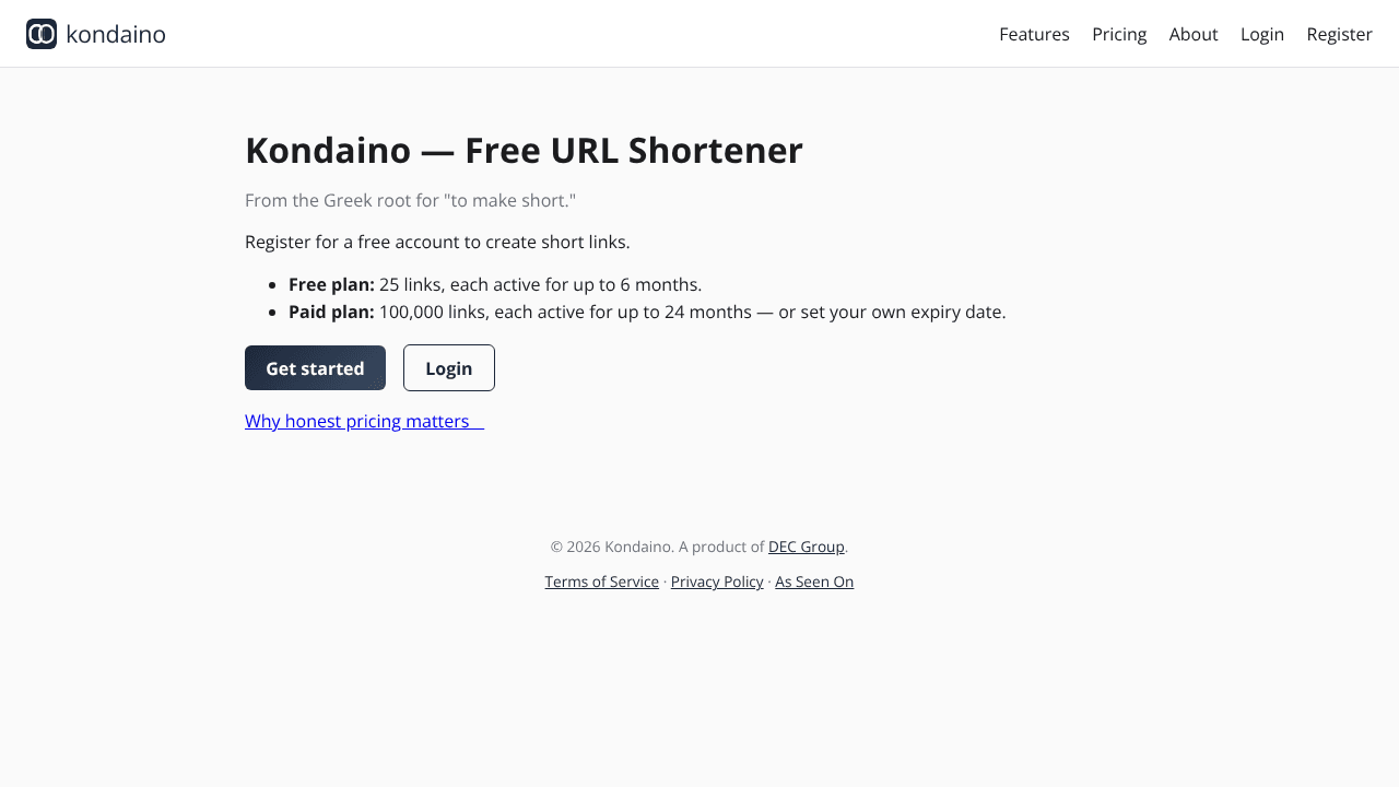 Kondaino - Free URL Shortener with API