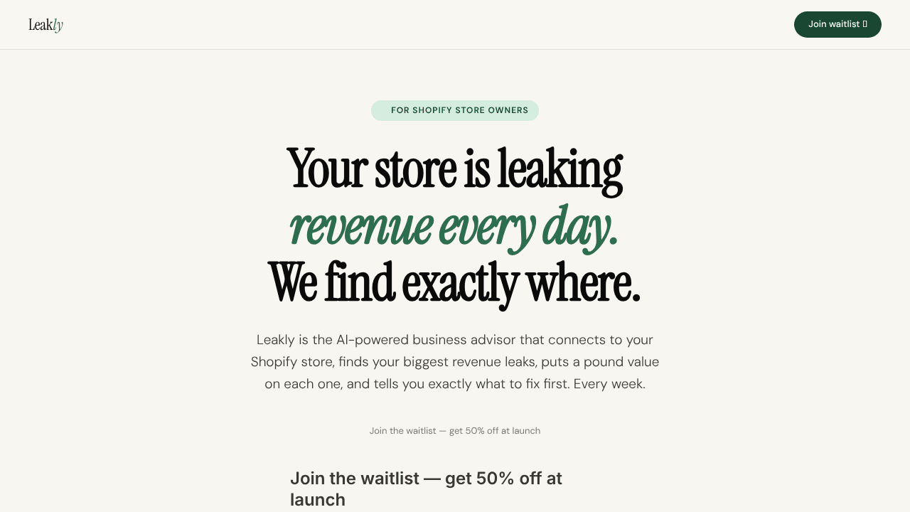 Leakly - AI revenue adviser for Shopify