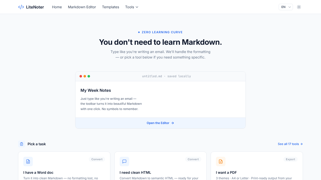 LiteNoter - Write Markdown No Syntax
