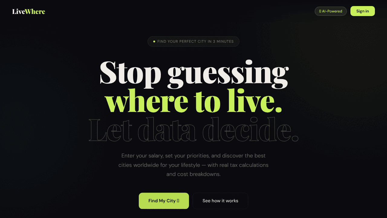 LiveWhere — Find Your Perfect City