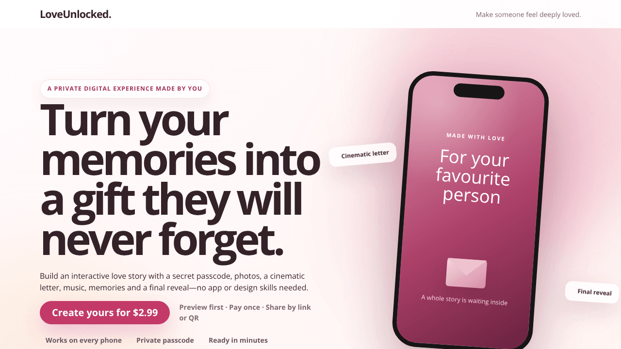 LoveUnlocked — Interactive gift builder
