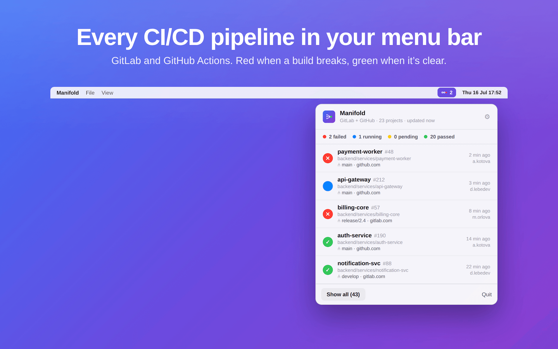ManifoldCI - Pipelines Monitor for Mac