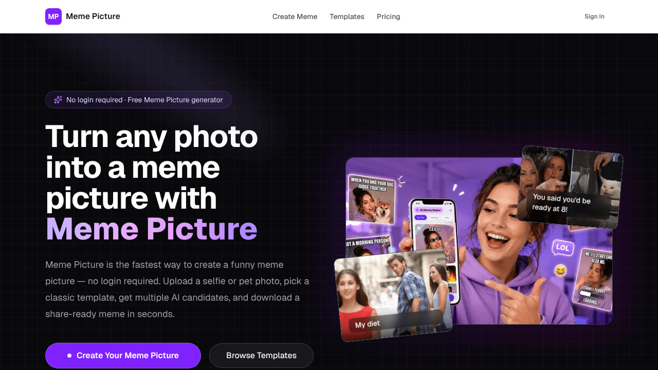 Meme Picture website screenshot