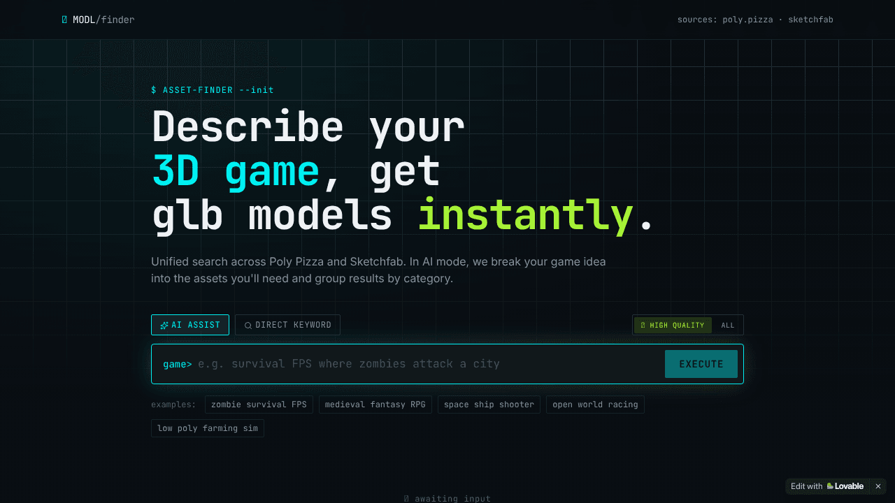 MODL // 3D asset finder for game devs