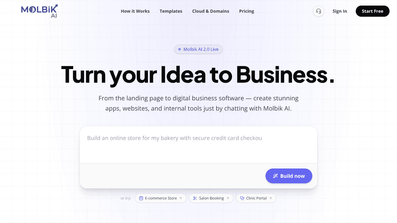 Molbik AI website screenshot