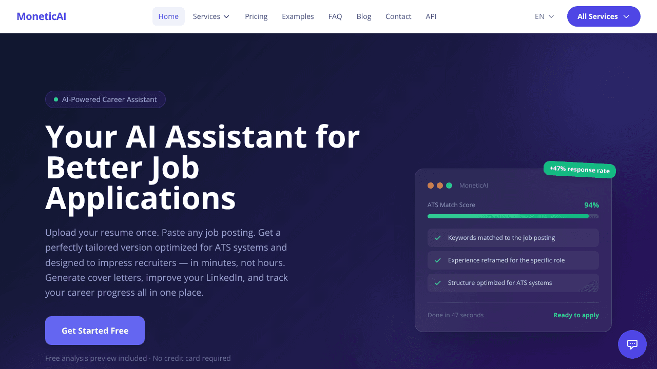 MoneticAI website screenshot