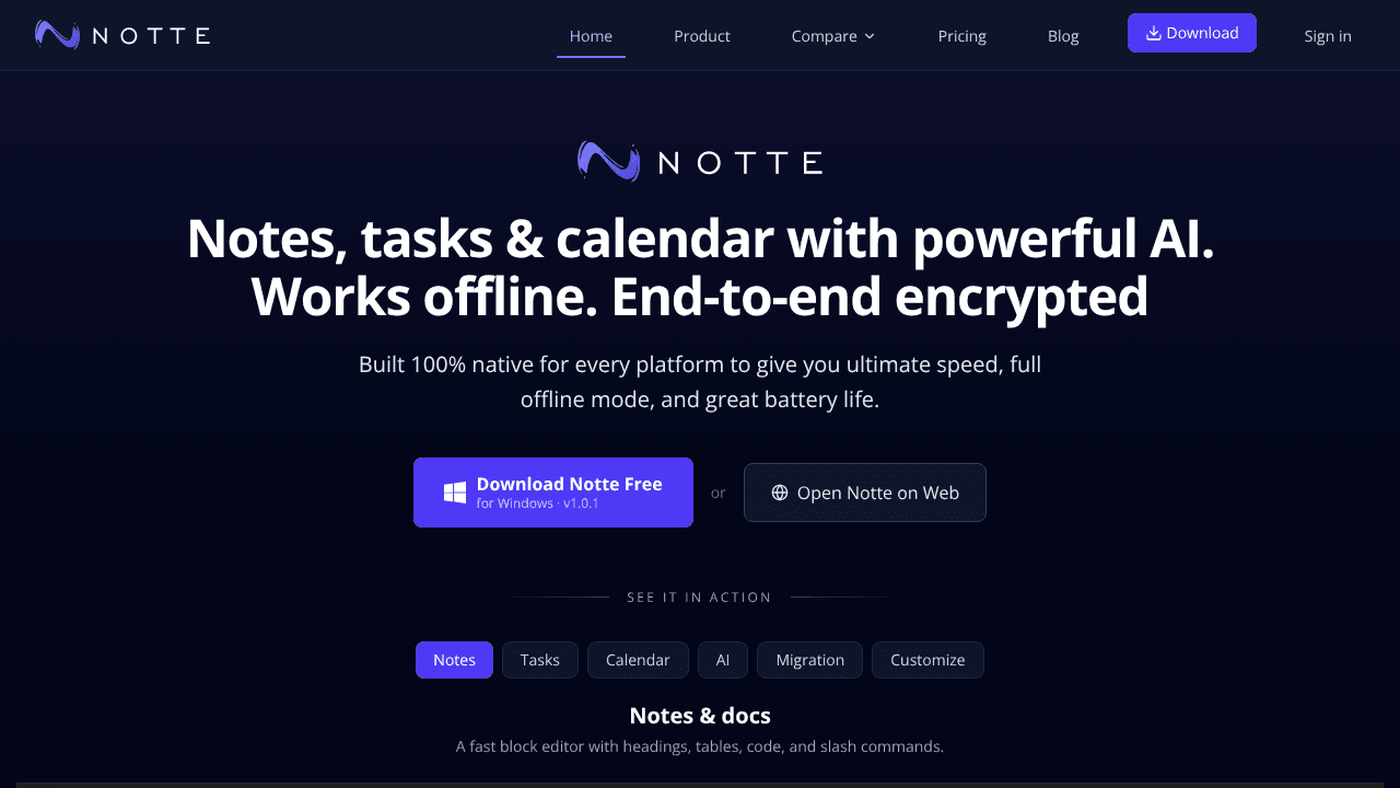 Notte - Privacy-first Workspace