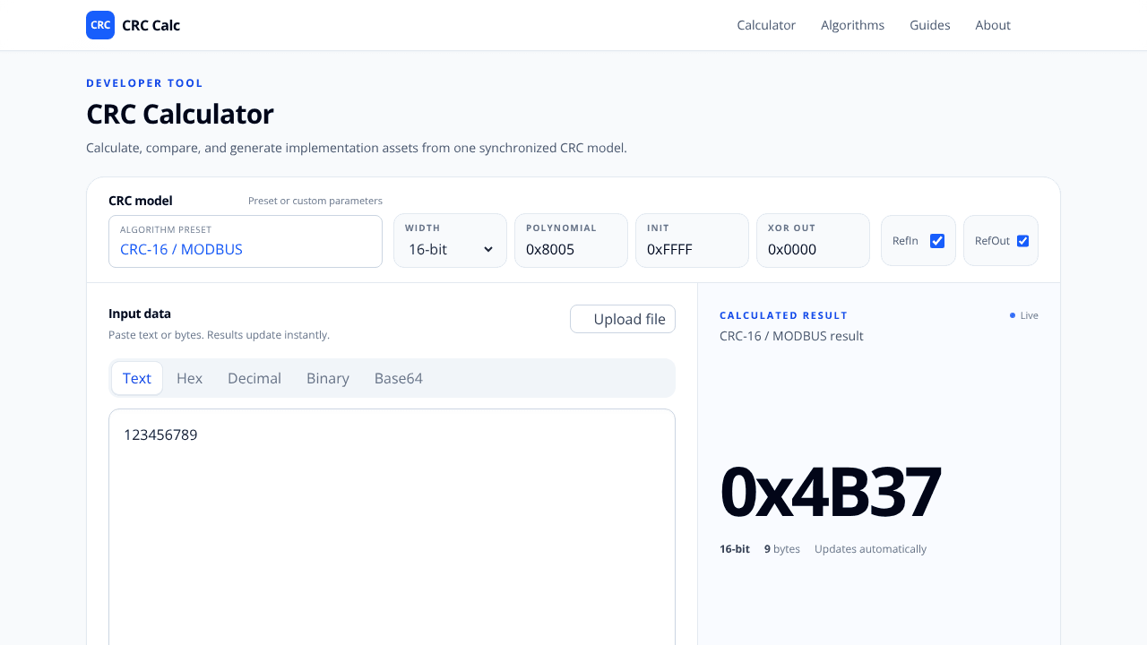 Online CRC Calculator & Table Generator