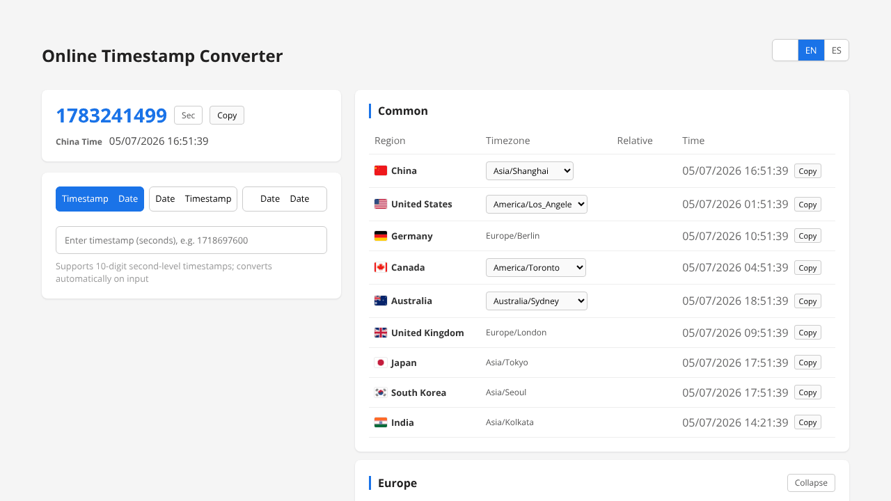 Online Timestamp Converter