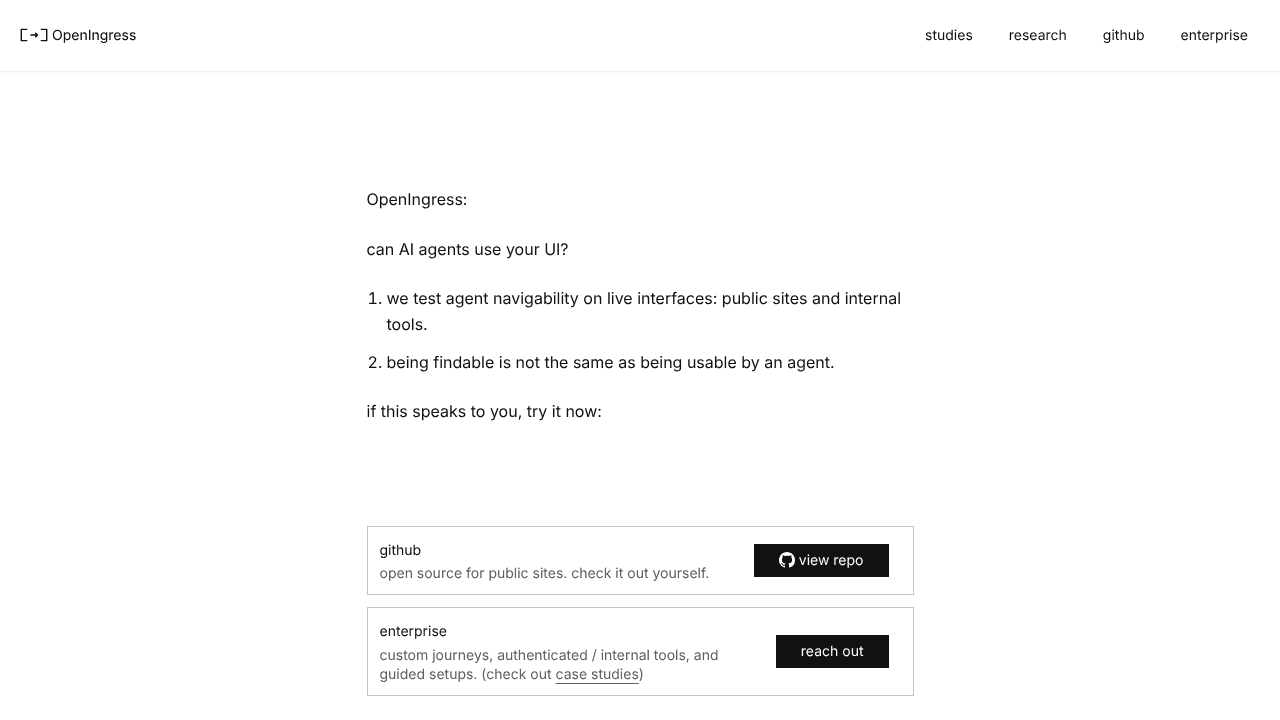 OpenIngress website screenshot