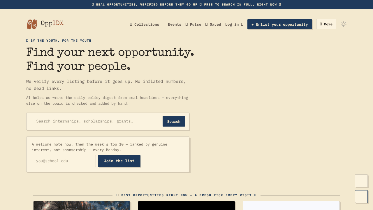 OppIDX website screenshot