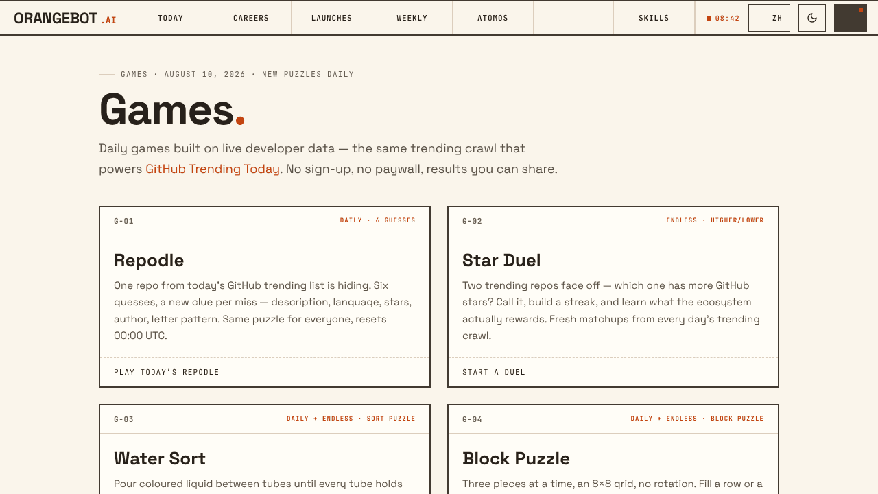 OrangeBot Games website screenshot