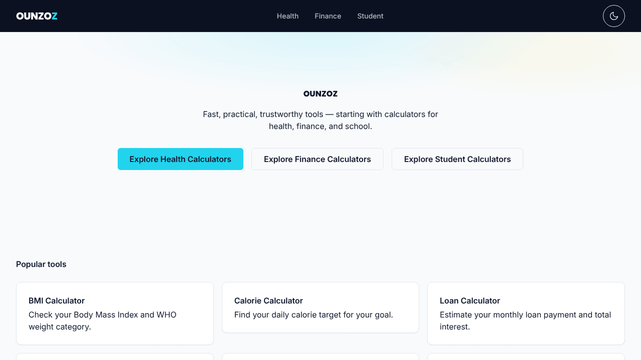 OUNZOZ — Free Calculators