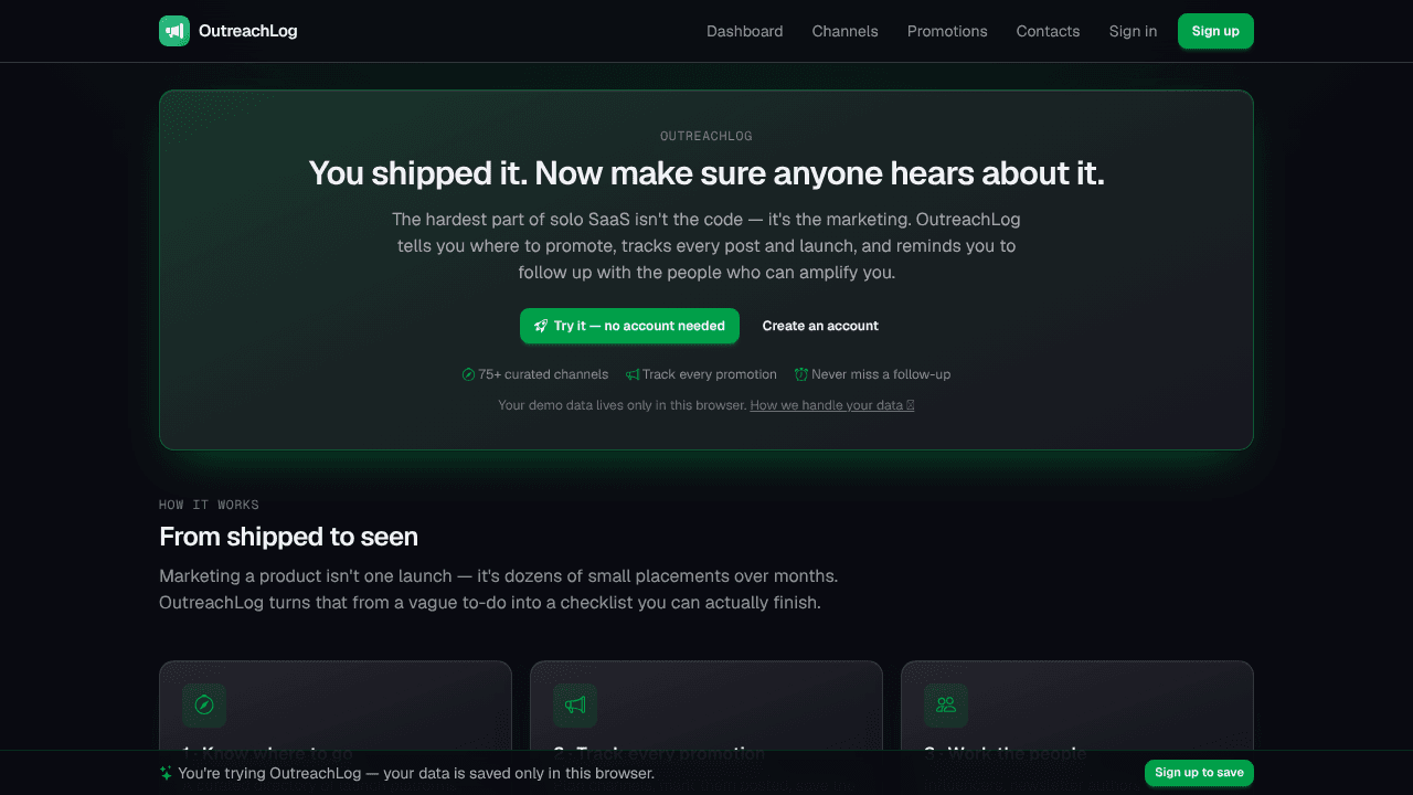 OutreachLog website screenshot