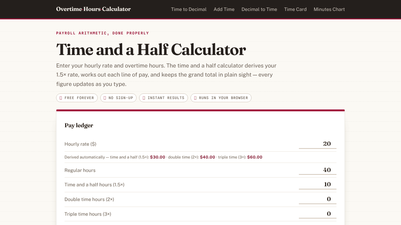 Overtime Hours Calculator