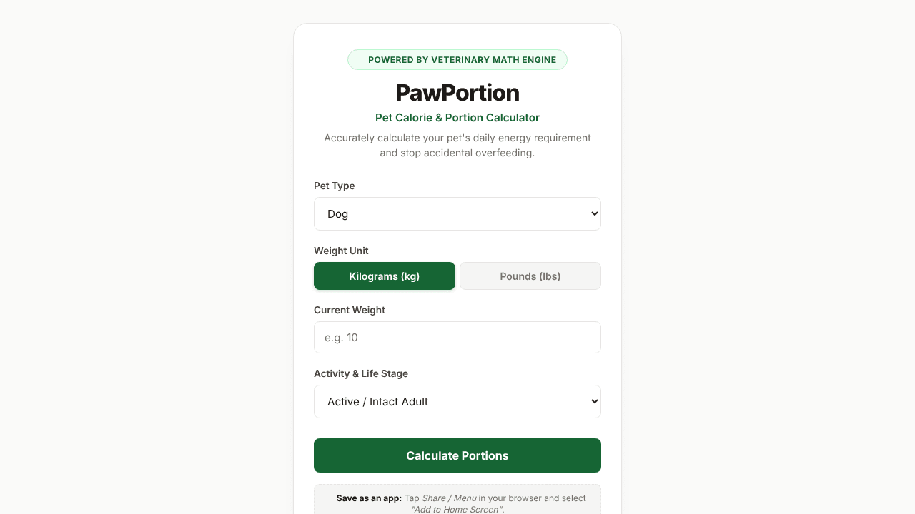 PawPortion — Pet Calorie Calculator