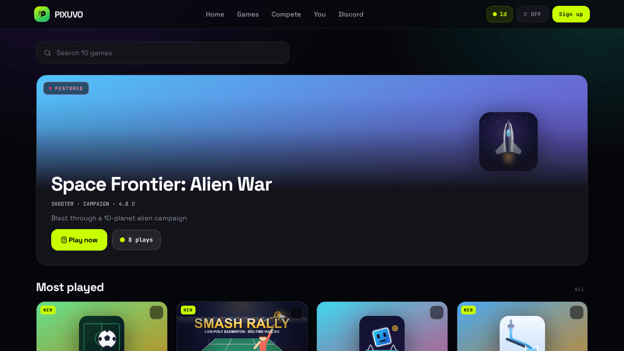 Pixuvo — Pick a Game. Press Play.