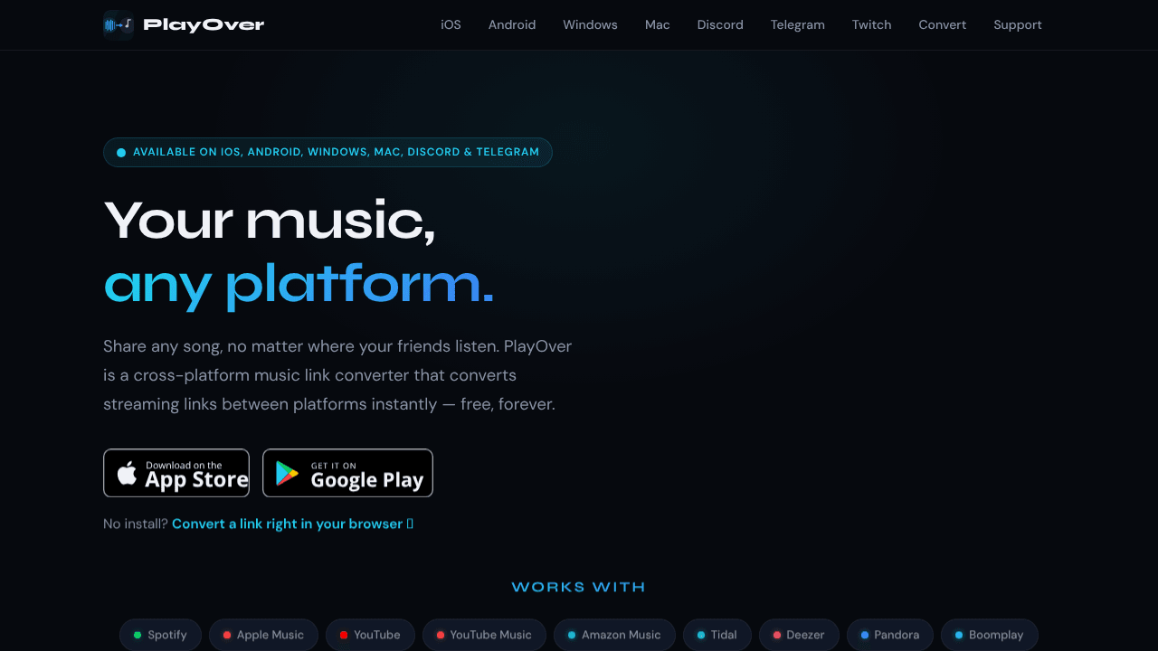 PlayOver — Your Music, Any Platform