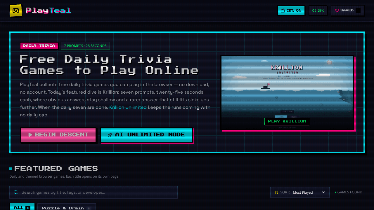 PlayTeal website screenshot