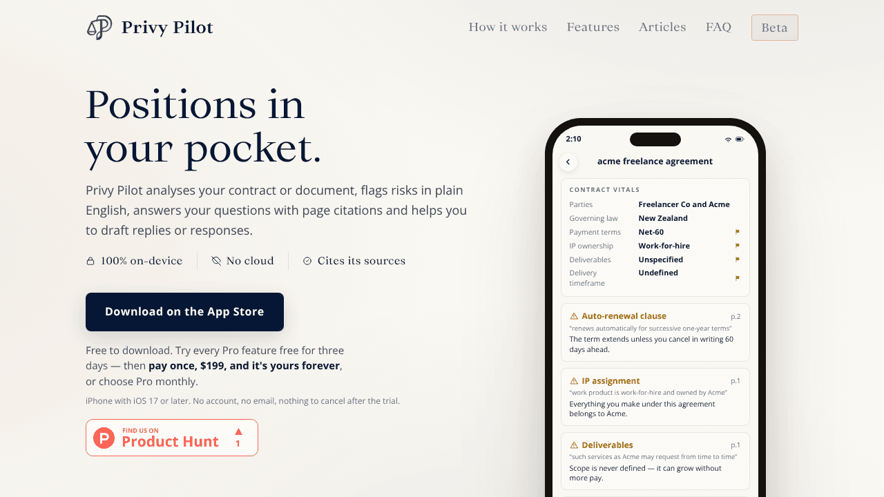 Privy Pilot website screenshot