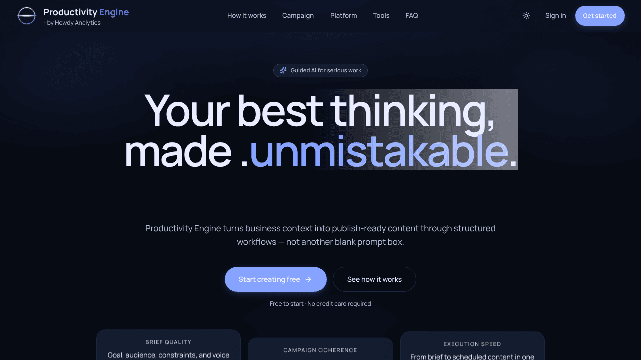 Productivity Engine website screenshot