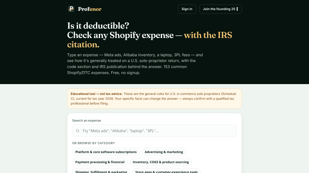 Profenor Deduction Checker