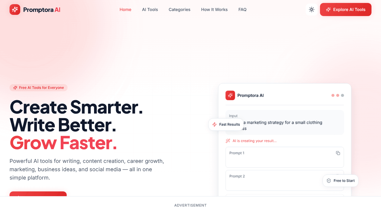 Promptora AI website screenshot