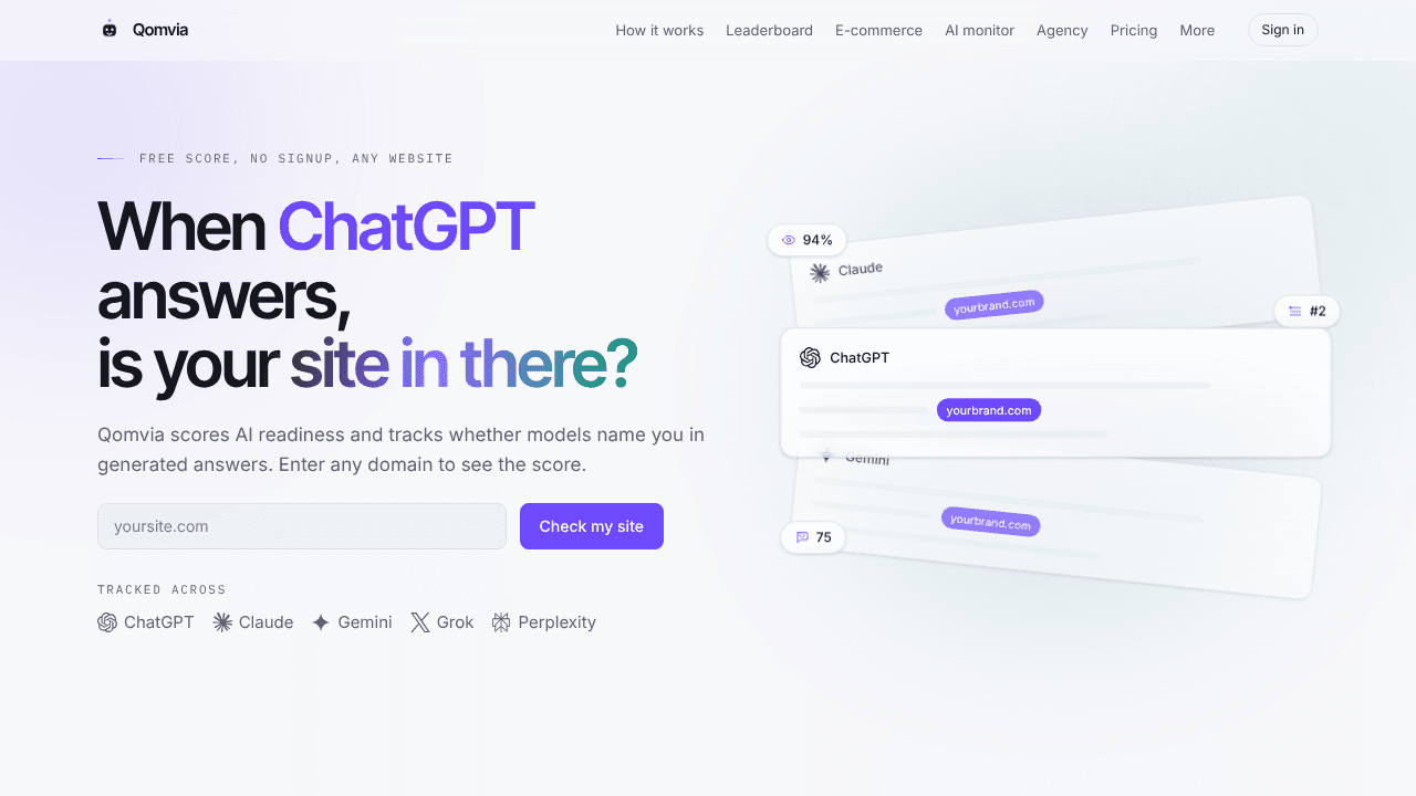 Qomvia website screenshot