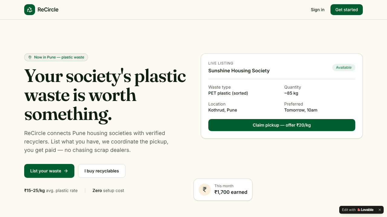 ReCycle - waste pickup for societies