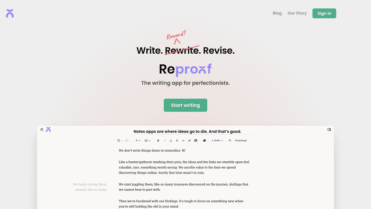 Reproof website screenshot