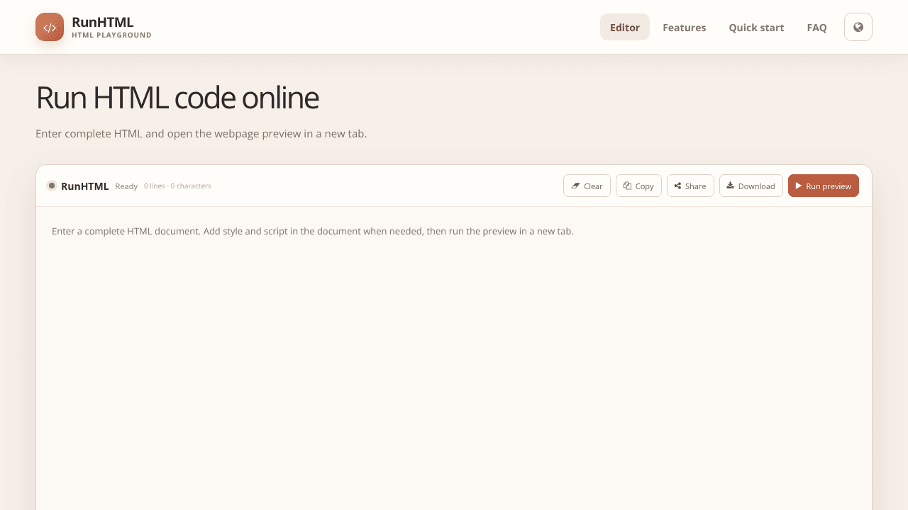 RunHTML - preview and share html page