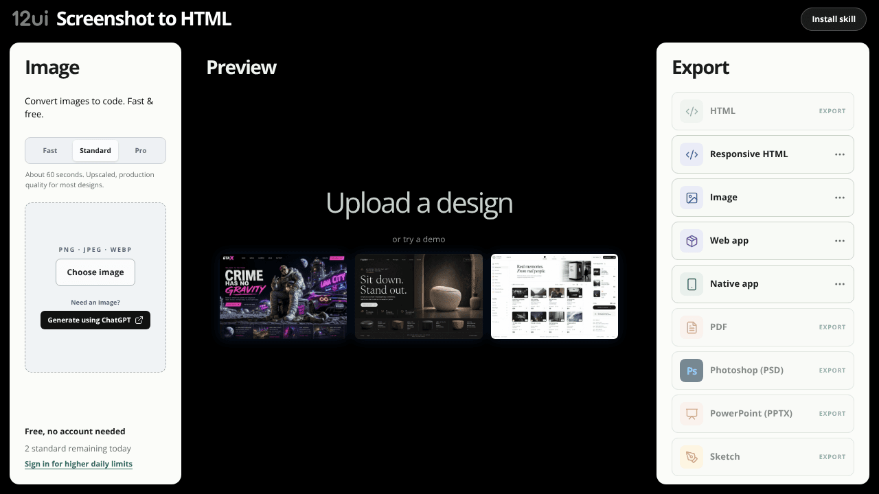 Screenshot to responsive HTML (and more)