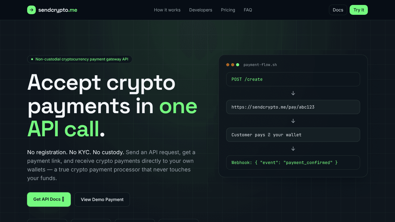 SendCrypto — 1-click API crypto gateway